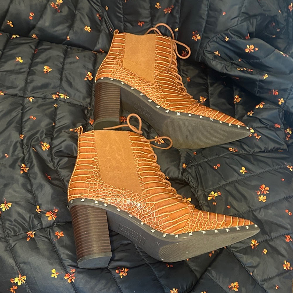 Charles By Charles David Brown Croc Lace-Up Boots - Picture 6 of 8